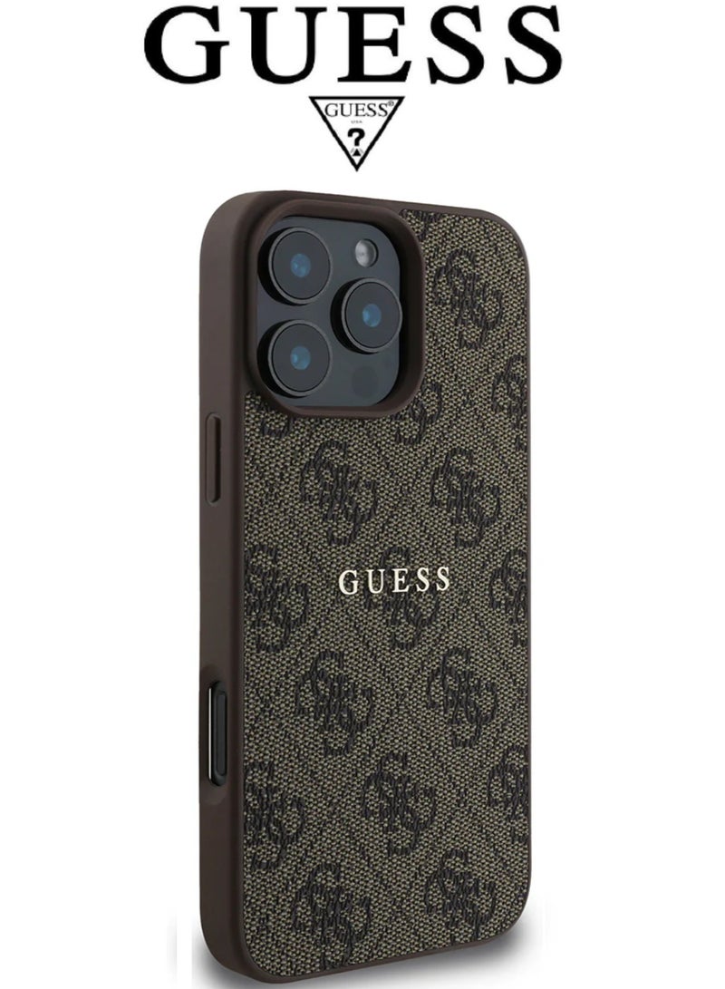 GUESS IPhone 16 Pro Max cover,supports MagSafe wireless charging, with a logo and a leather French design approved by the global brand Guess. From CG-MOBILE. In Brown - Image 4